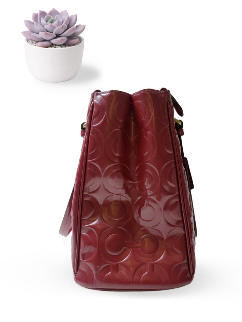 Coach Peyton Op Art Patent Leather Jordan Carryall Passion Berry Red Satchel - Picture 5 of 12